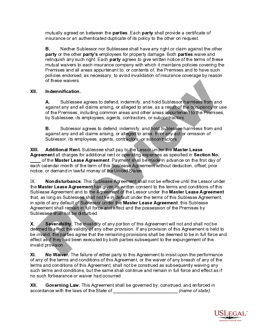Preview Sublease of Office Space under Master Lease Agreement