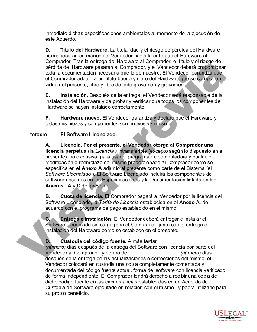 Preview Acuerdo de hardware y software llave en mano