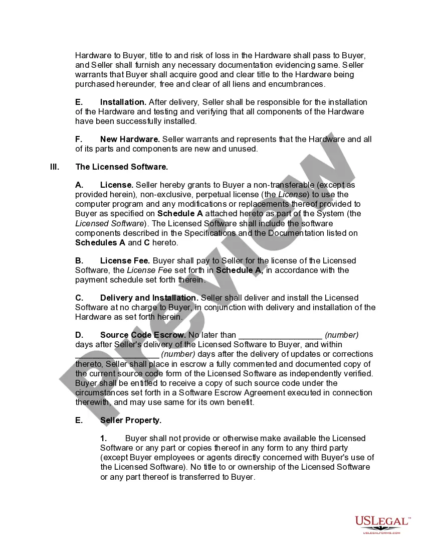 Get Turnkey Hardware and Software Agreement Preview Turnkey Hardware and Software Agreement