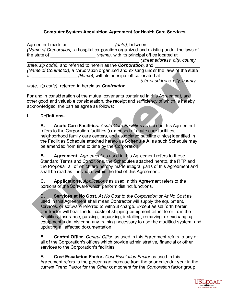 page 0 Computer System Acquisition Agreement for Health Care Services preview