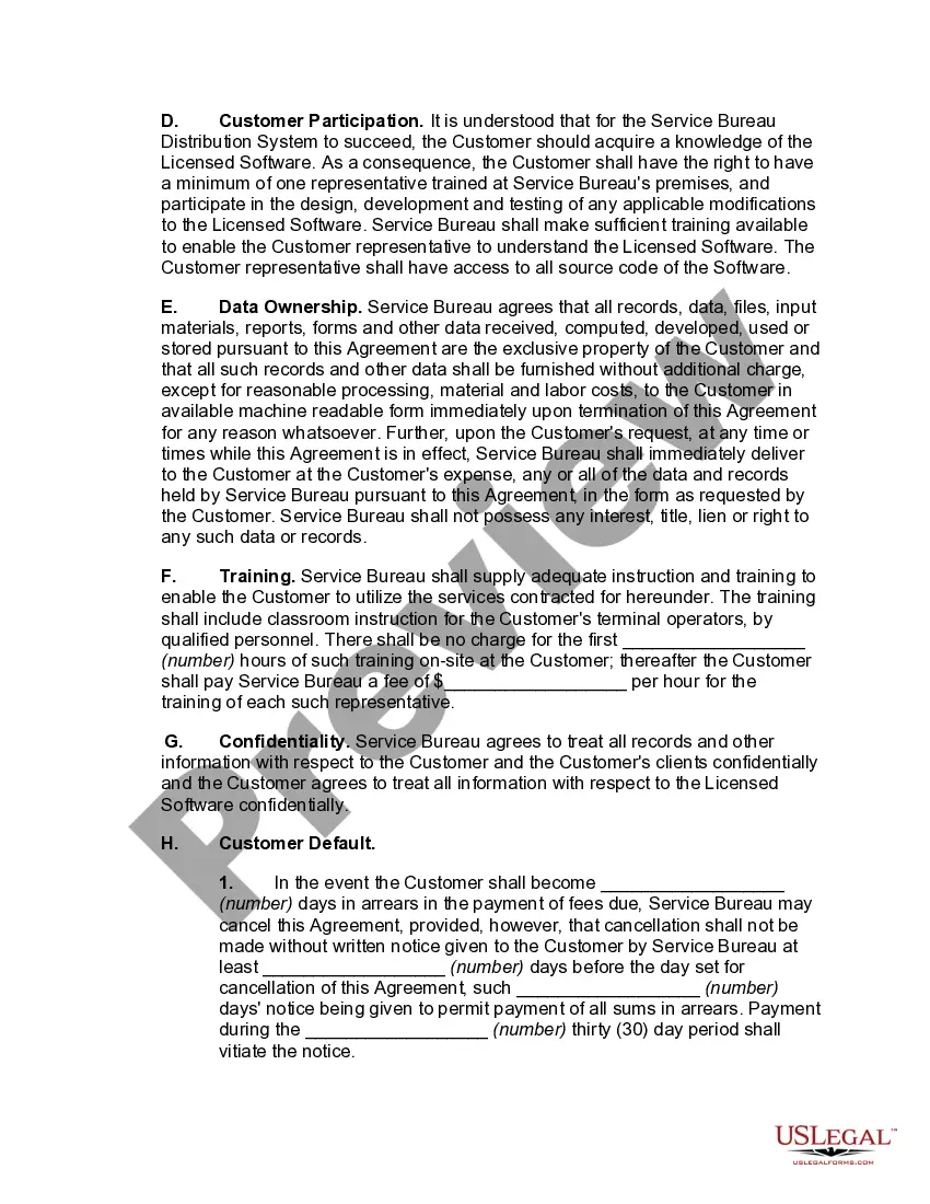 Get Service Bureau Distribution System Agreement Preview Service Bureau Distribution System Agreement