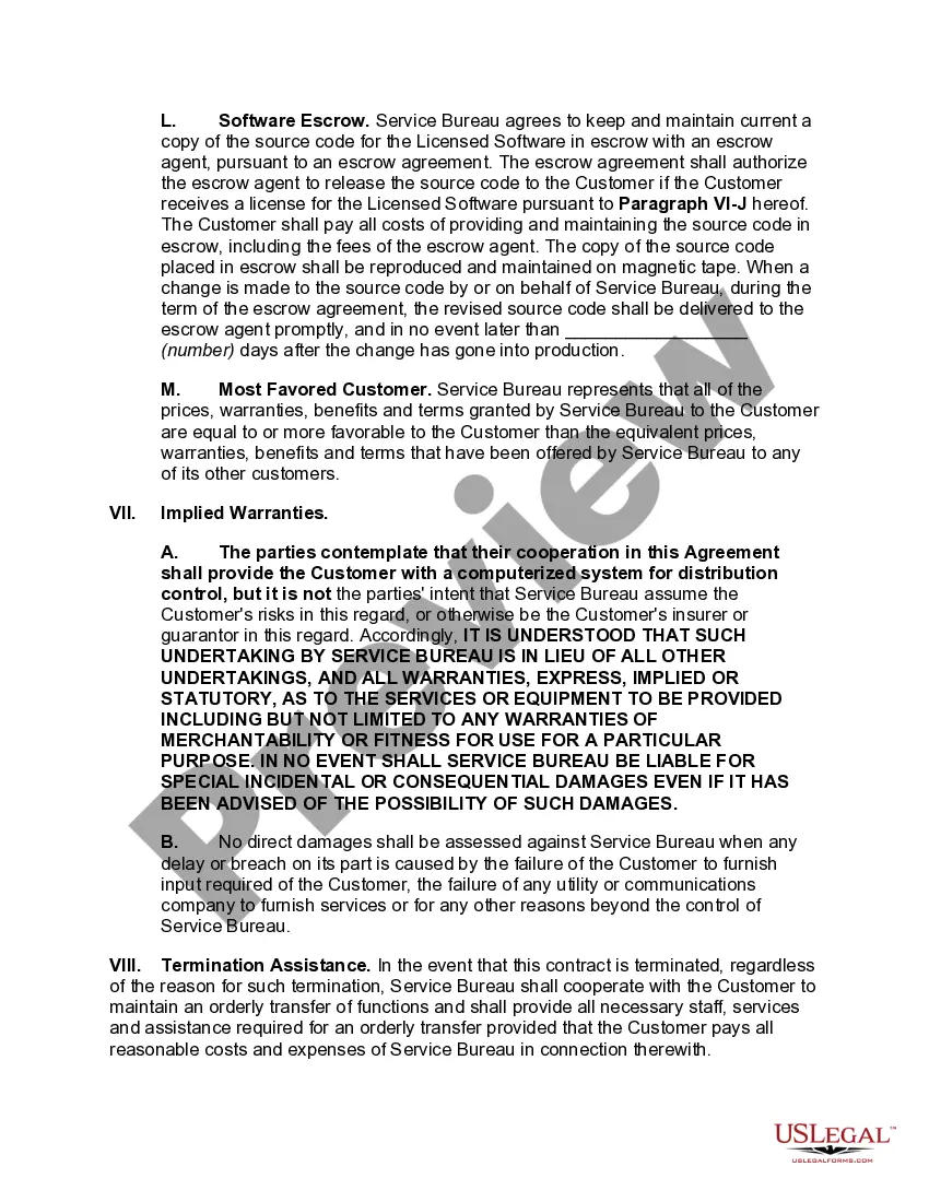 Get Service Bureau Distribution System Agreement Preview Service Bureau Distribution System Agreement