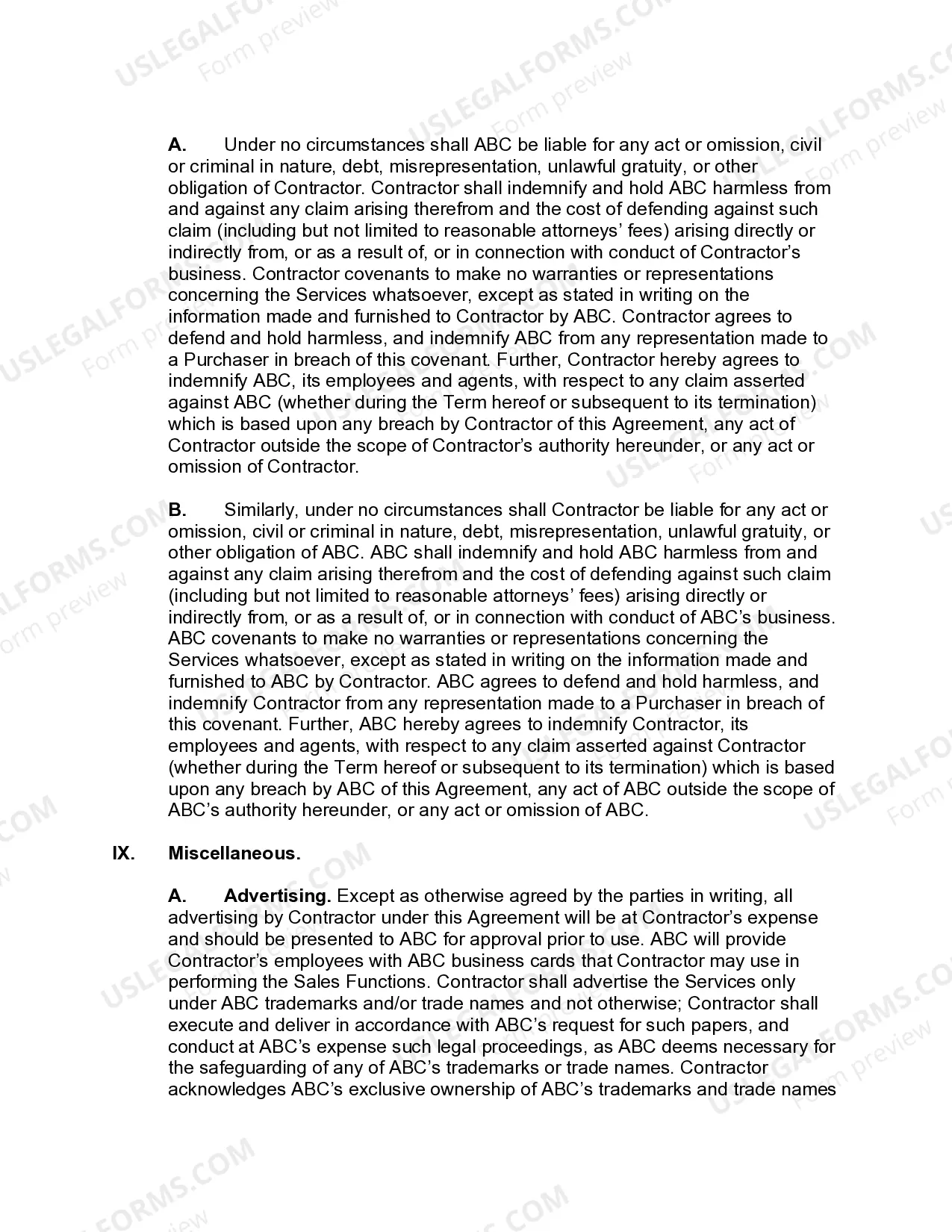 Preview Sales and Marketing Outsourcing Agreement