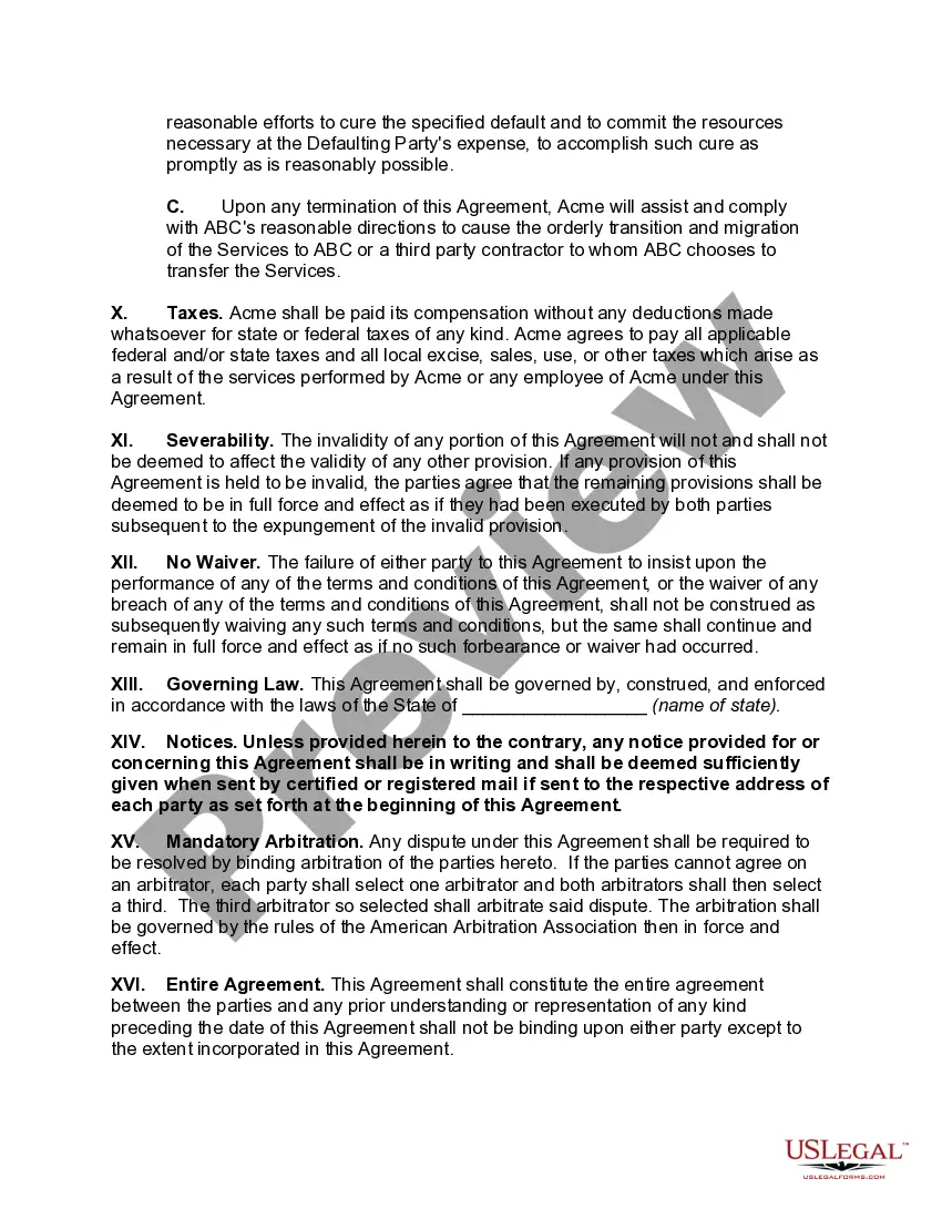 Preview Management Outsourcing Services Agreement