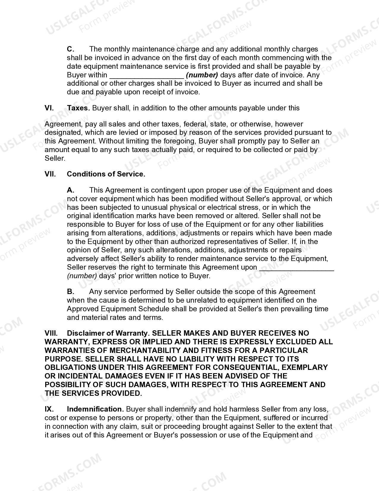 Hawaii Equipment Maintenance Agreement with an Independent Sales