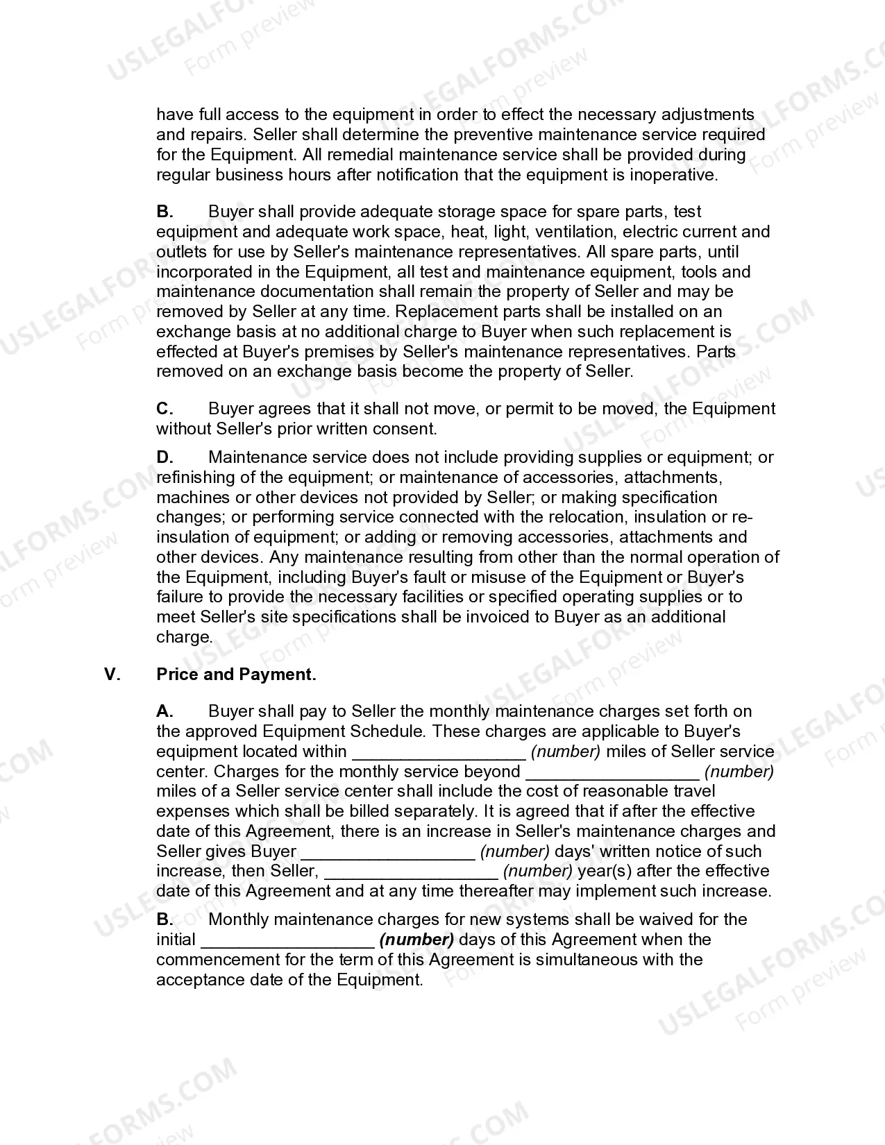 Preview Equipment Maintenance Agreement with an Independent Sales Organization