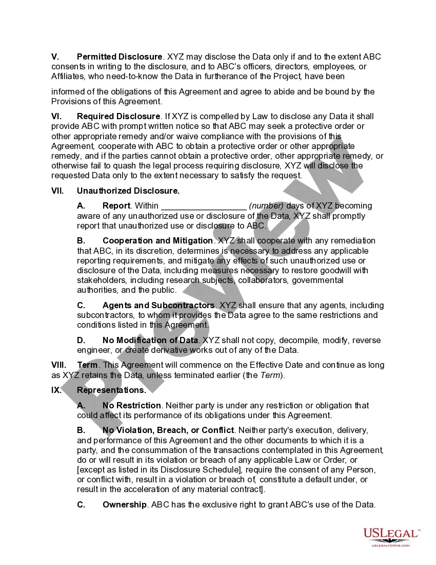 Preview Data Sharing Agreement
