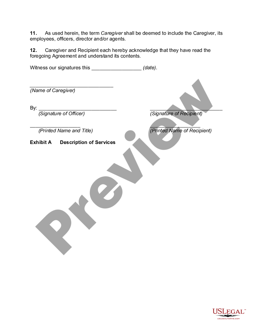 Iowa Caregiver Service Agreement with Mutual Waiver of Liability and