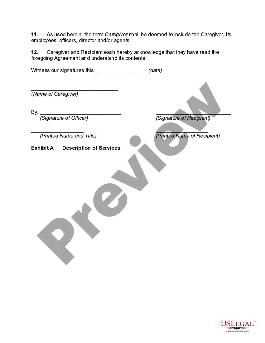 Preview Caregiver Service Agreement with Mutual Waiver of Liability and Release of Claims Between Caregiver and Recipient of Care