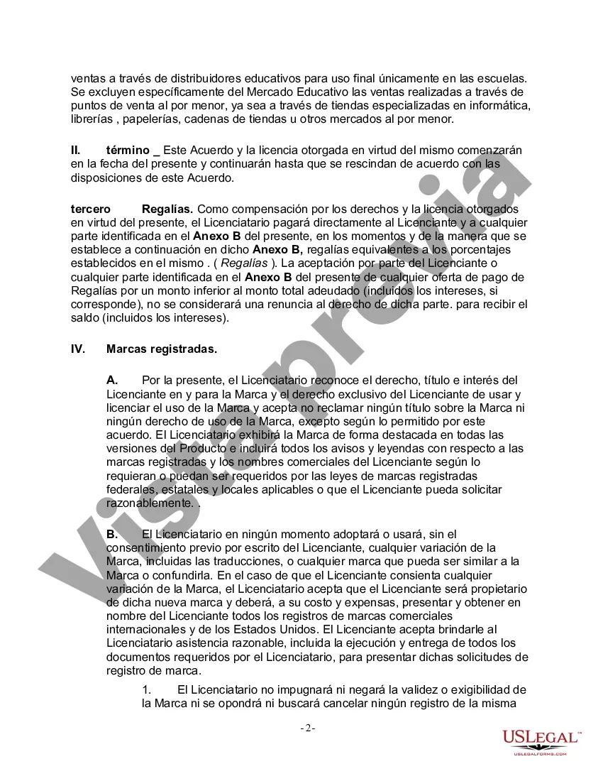 Preview Acuerdo de licencia de marca comercial para un producto de software en el programa de procesamiento de textos en educación
