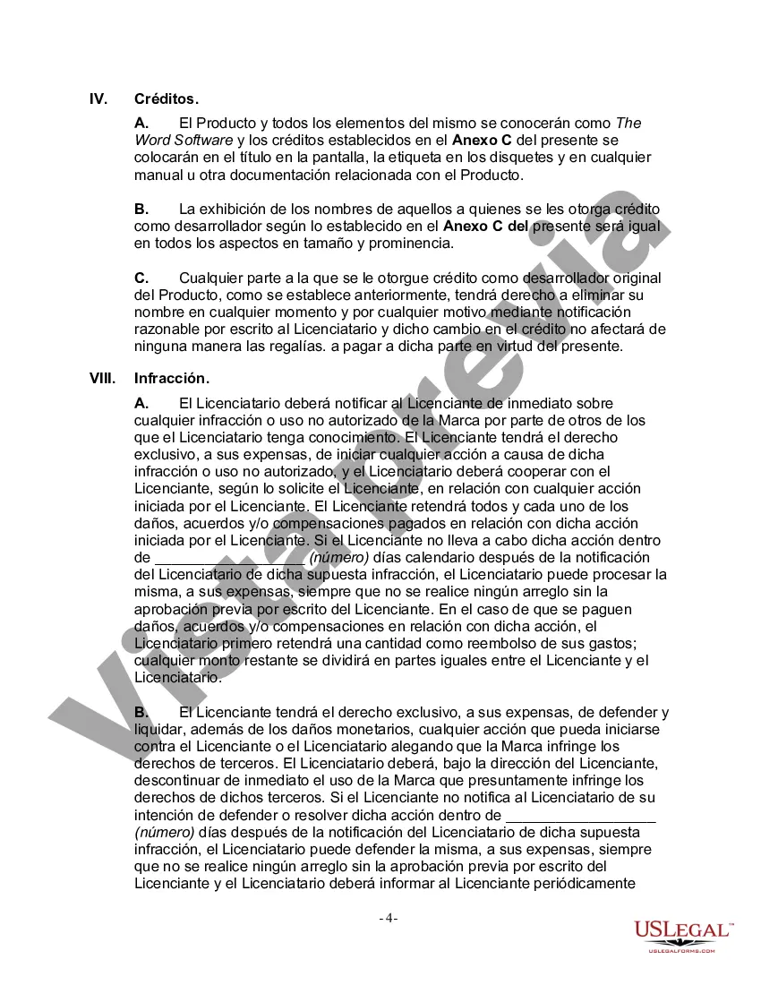 Preview Acuerdo de licencia de marca comercial para un producto de software en el programa de procesamiento de textos en educación