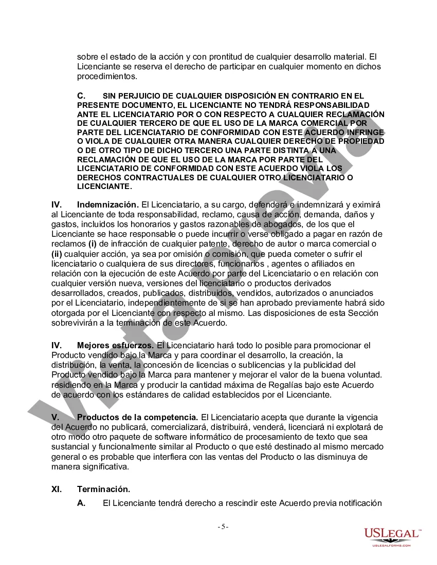 Preview Acuerdo de licencia de marca comercial para un producto de software en el programa de procesamiento de textos en educación