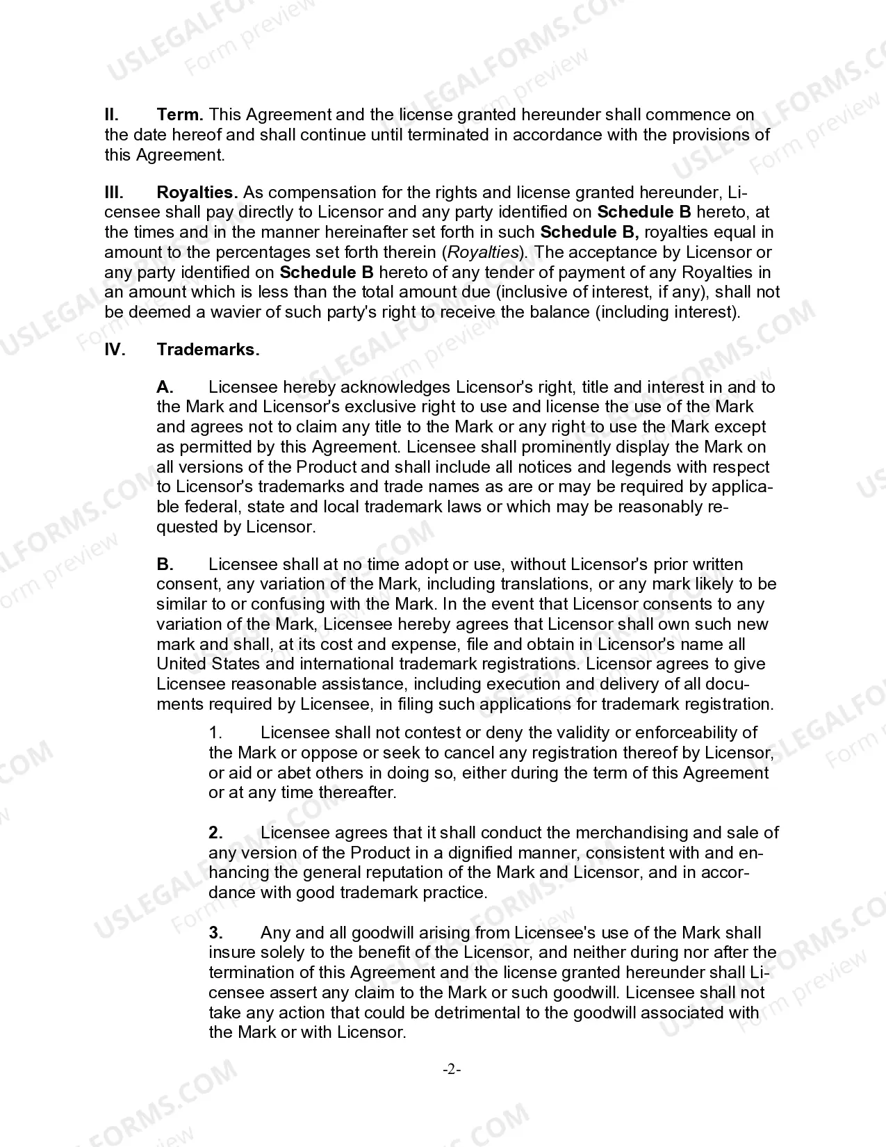 Preview Trademark License Agreement for a Software Product in Word Processing Program in Education