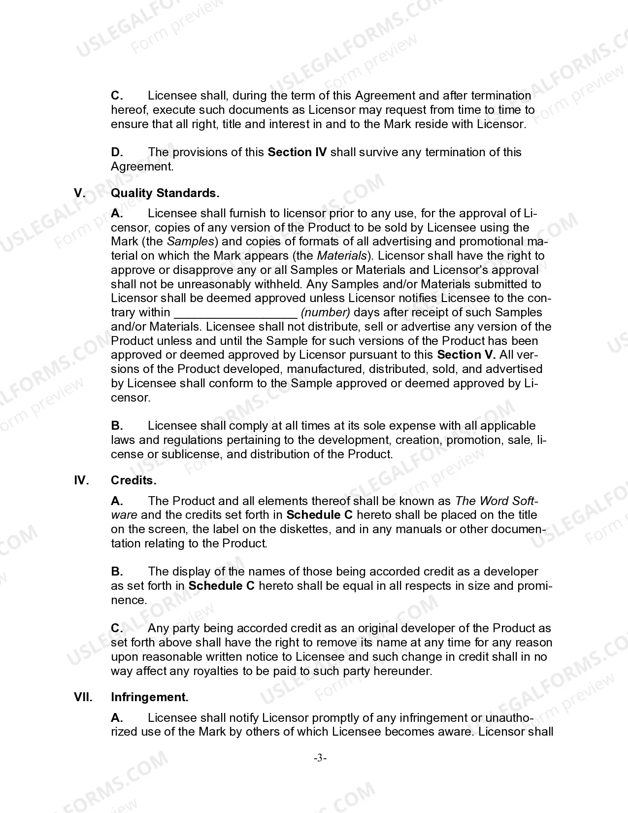 Preview Trademark License Agreement for a Software Product in Word Processing Program in Education