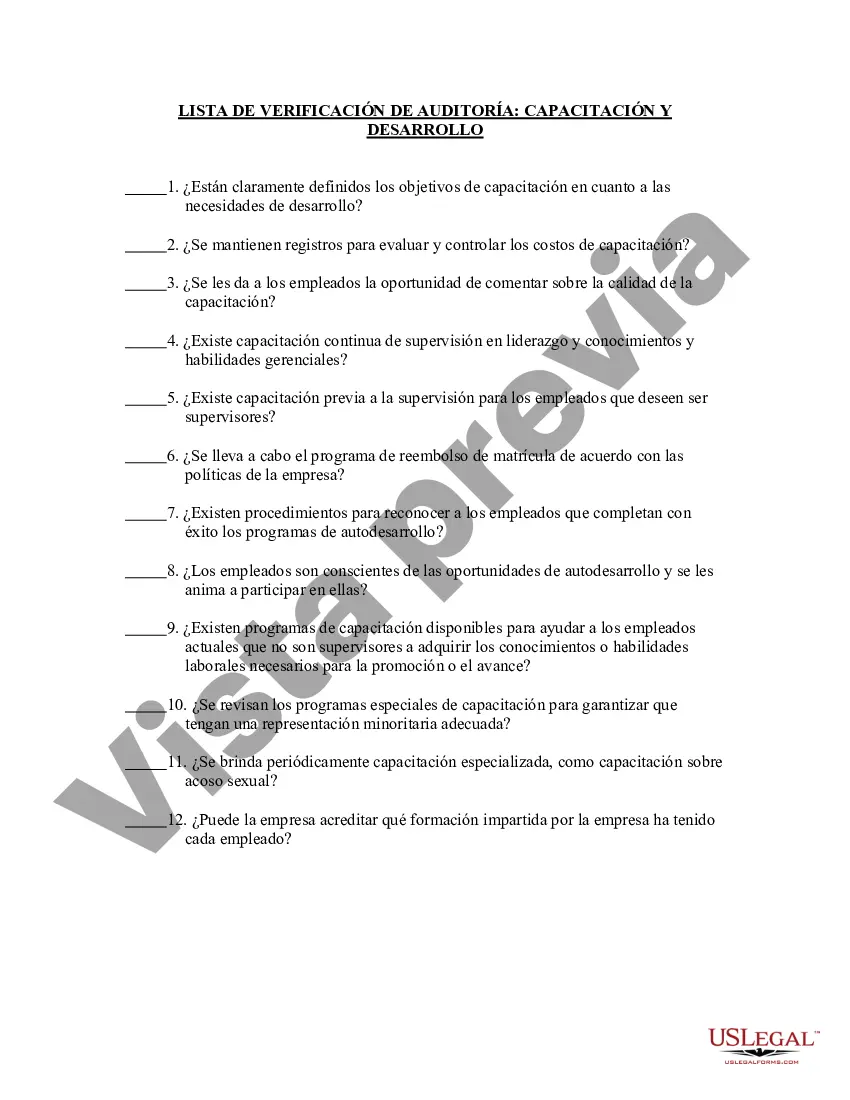 Preview Lista de verificación de capacitación y desarrollo
