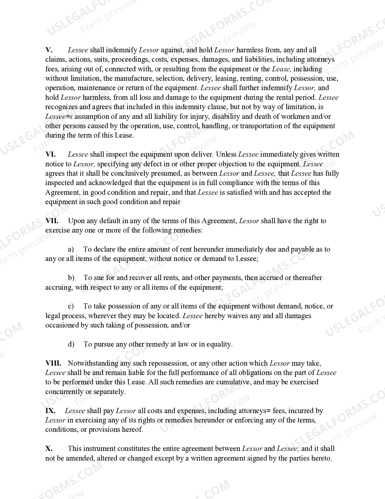 Sound Equipment Rental Agreement (Lease) | US Legal Forms