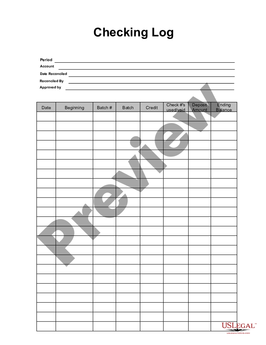 Mississippi Checking Log - Checking Form | US Legal Forms