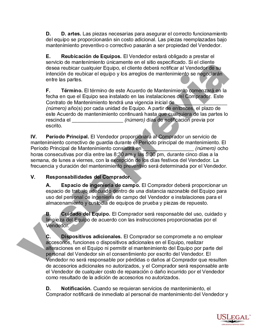 Preview Acuerdo de mantenimiento de equipos con un fabricante