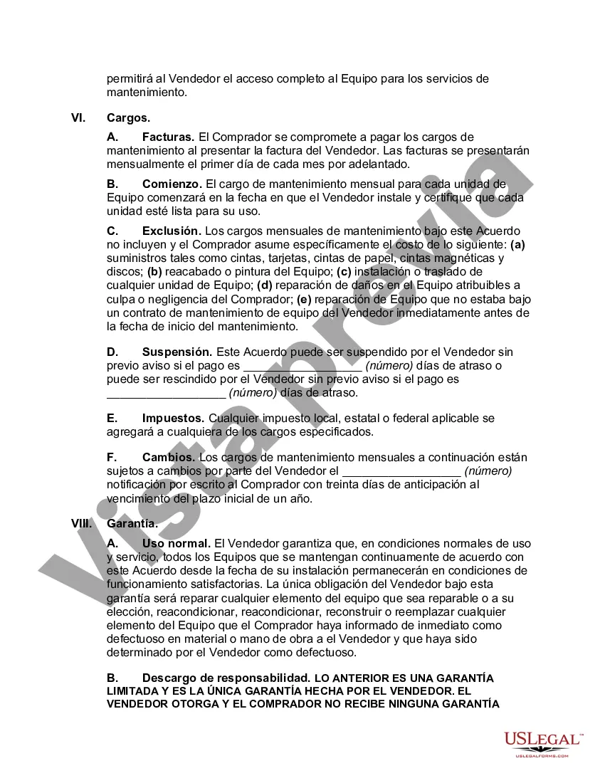 Preview Acuerdo de mantenimiento de equipos con un fabricante