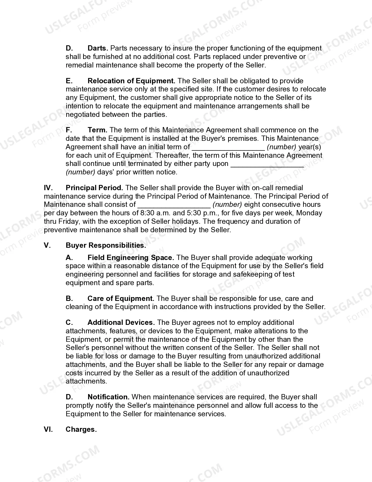Preview Equipment Maintenance Agreement with a Manufacturer