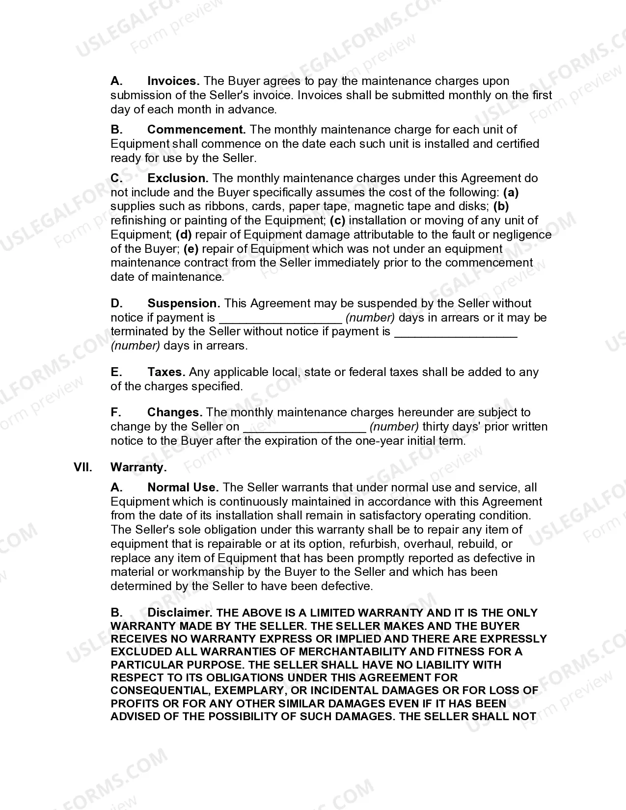 Preview Equipment Maintenance Agreement with a Manufacturer