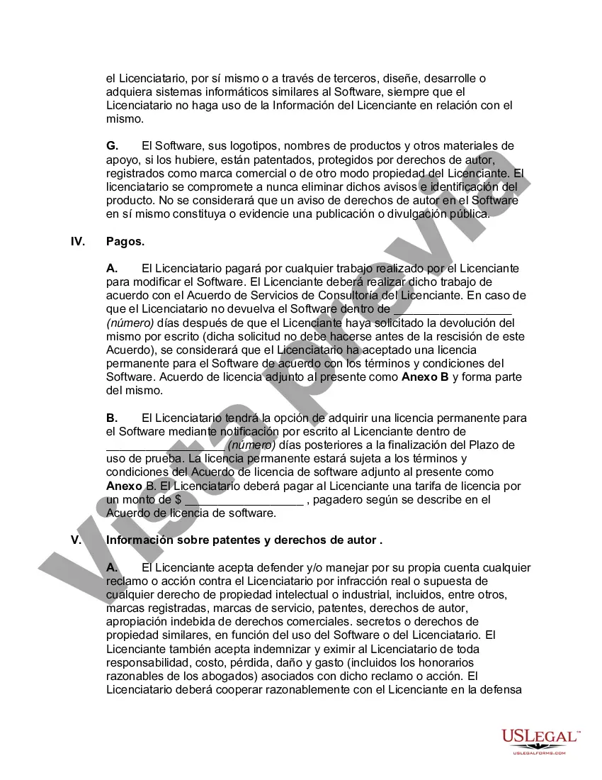 Preview Acuerdo de licencia de uso de prueba del programa de software informático