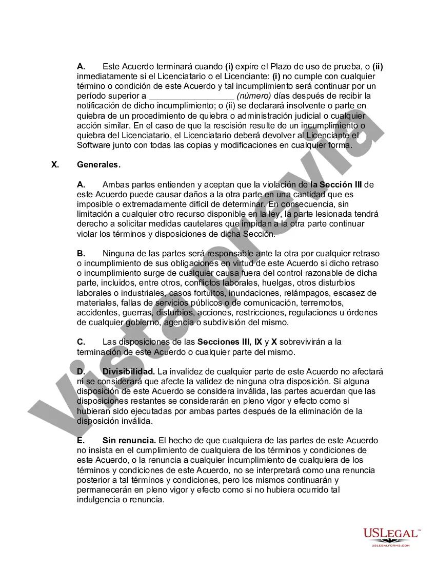 Preview Acuerdo de licencia de uso de prueba del programa de software informático