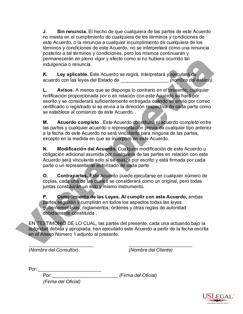 Preview Acuerdo estándar orientado al cliente para servicios de consultoría