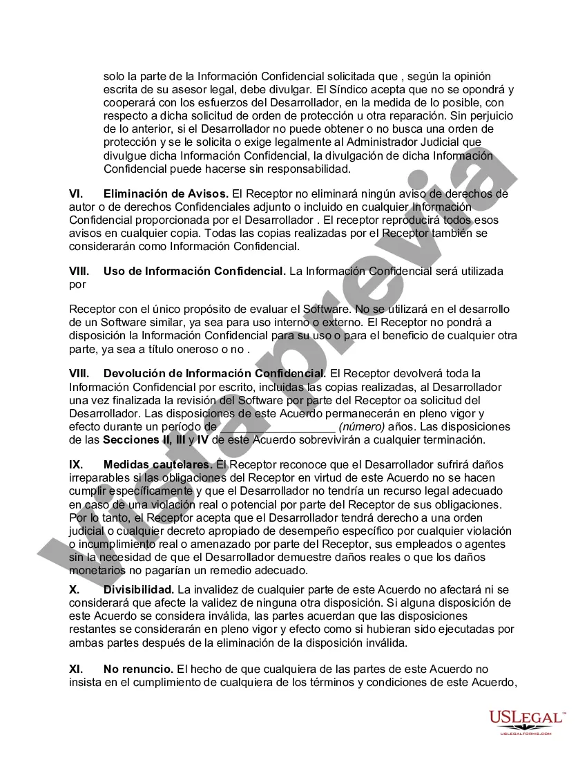 Preview Acuerdo de intercambio de información confidencial entre el desarrollador de software y el distribuidor del receptor