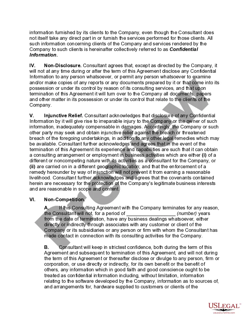 Preview Consulting Agreement for Independent Consultant with Non-Competition Clause