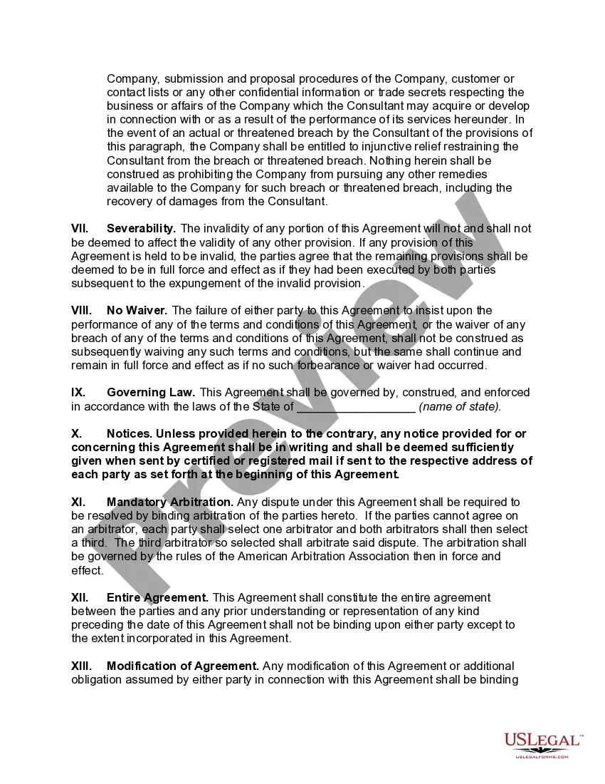 Preview Consulting Agreement for Independent Consultant with Non-Competition Clause