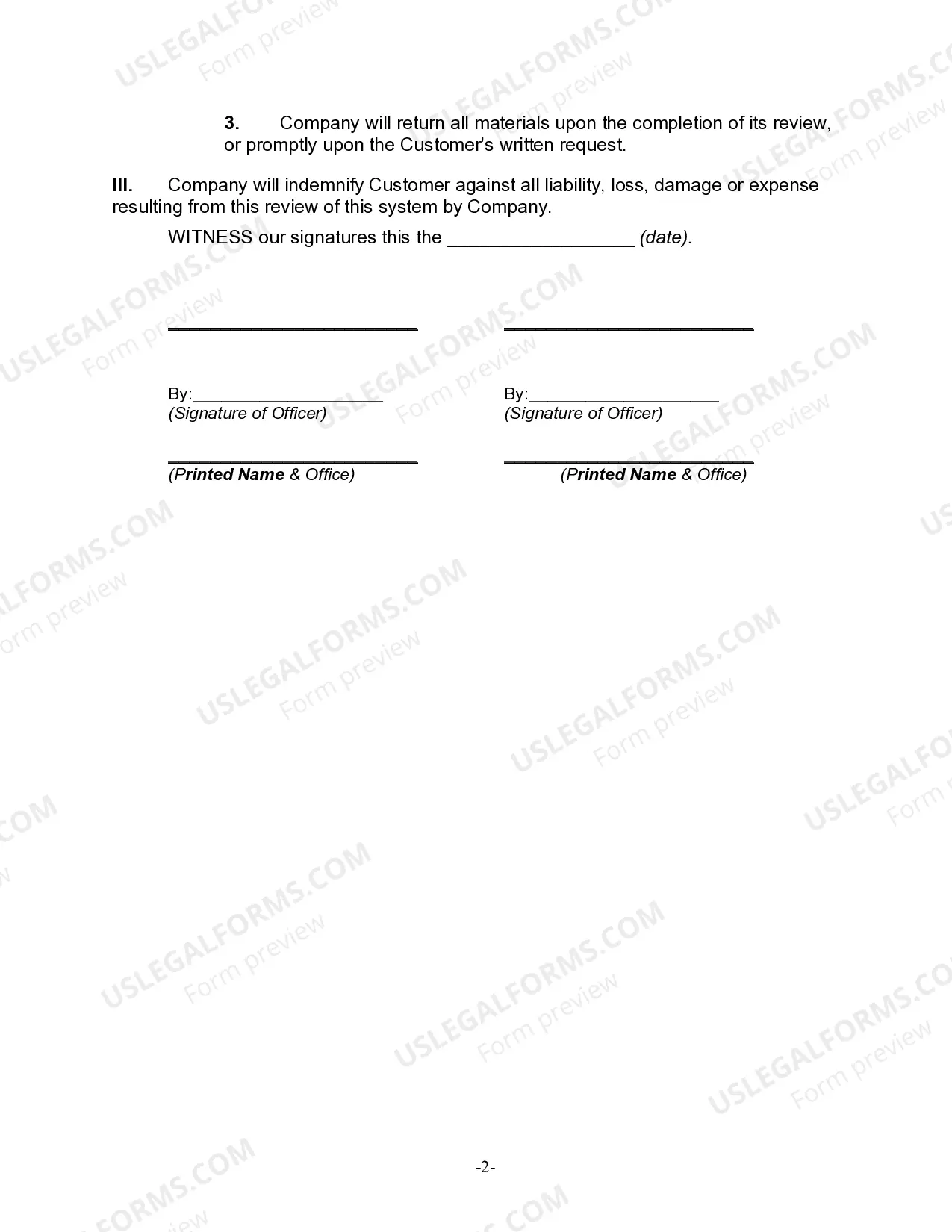 Preview Company Confidentiality Agreement made in Order to Review System of Customer as a Potential System for Automation of its Functions