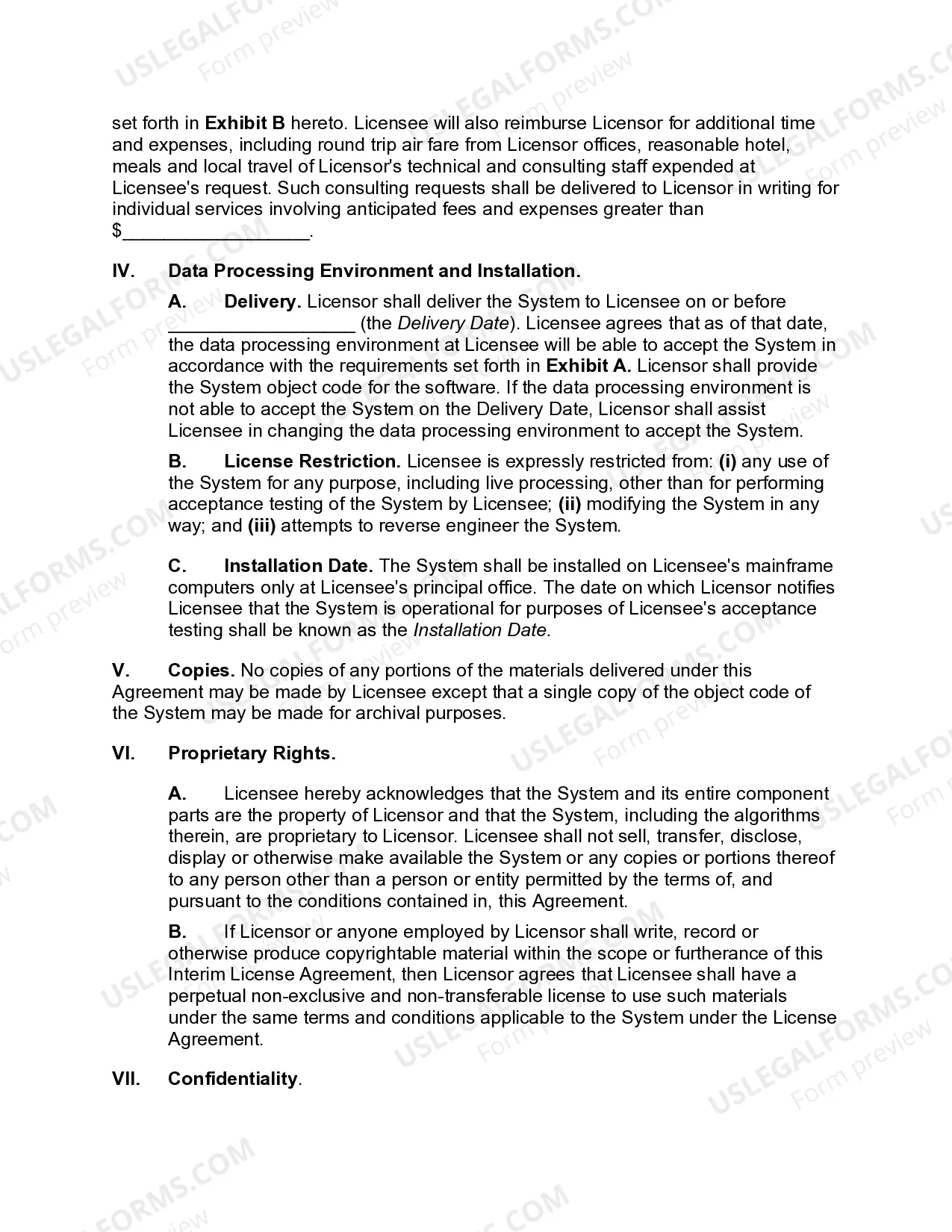 Preview Interim License Agreement