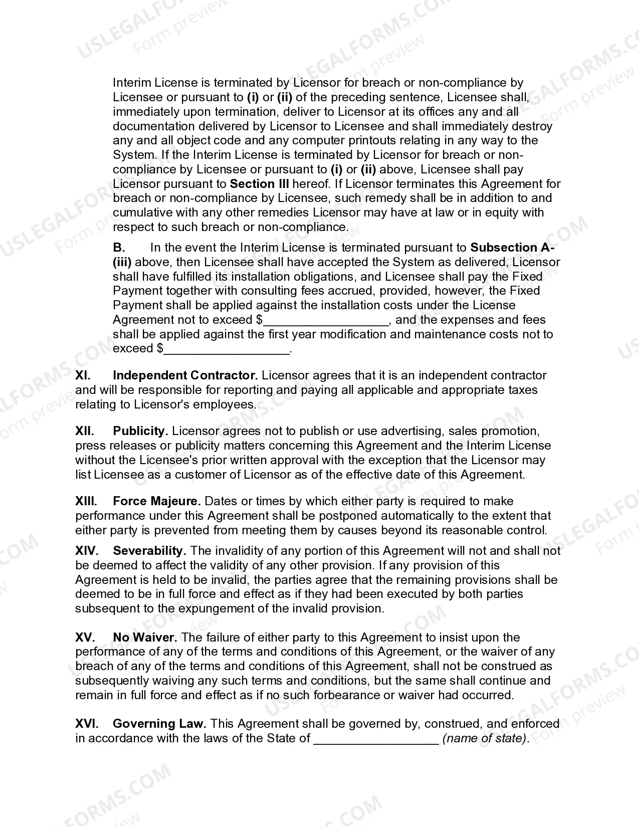 Preview Interim License Agreement