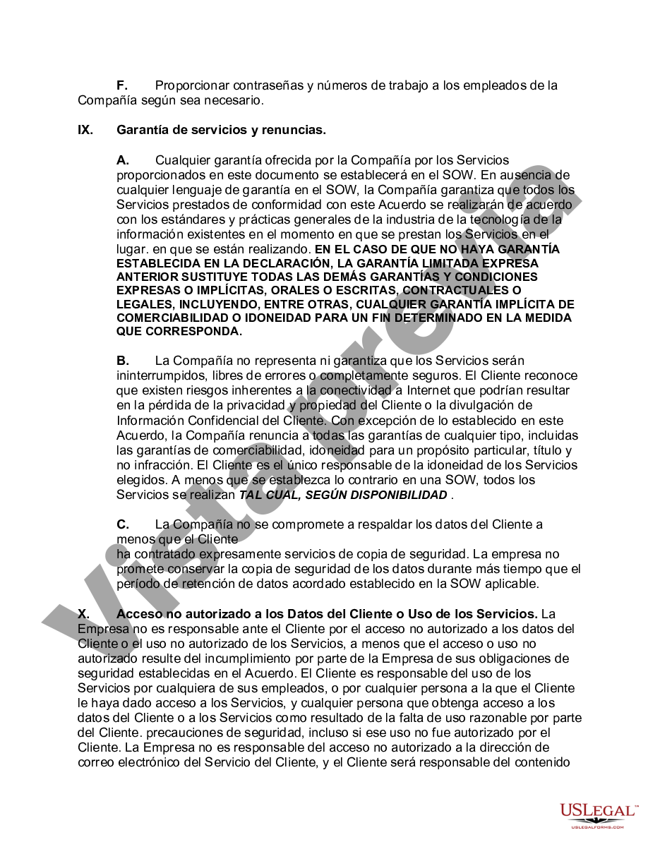 Acuerdo De Servicio De Tecnología De La Información Us Legal Forms 5625