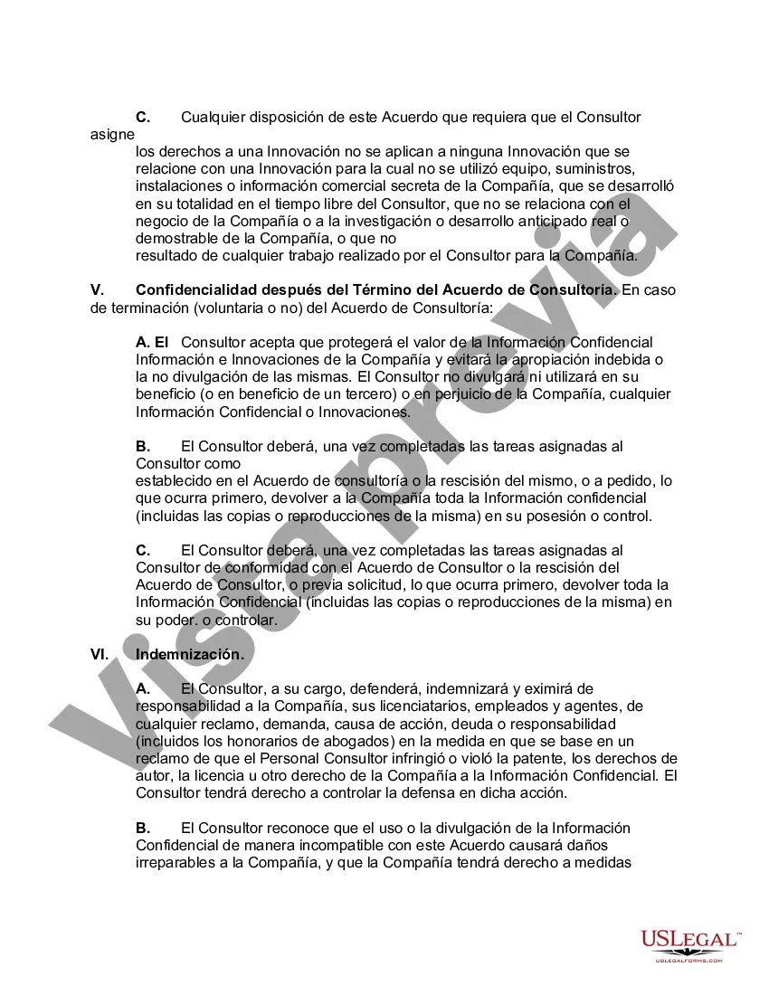 Preview Acuerdo de confidencialidad y no divulgación del consultor que cubre marcas registradas, secretos comerciales, programas informáticos, bases de datos, trabajos experimentales o de desarrollo y otra información confidencial
