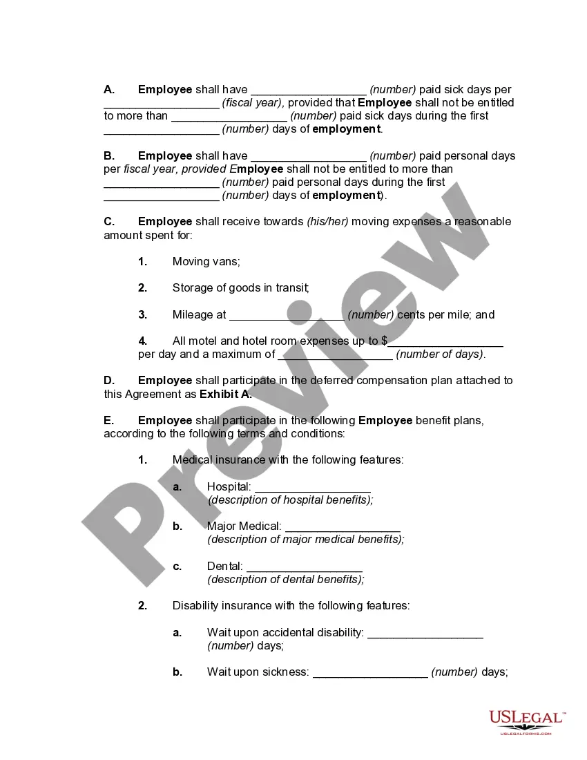 Preview General Form of Employment Agreement for Professional Corporation