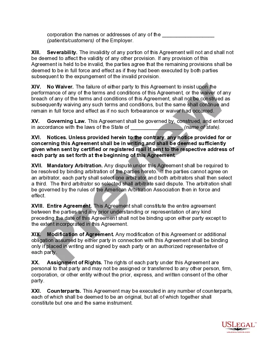 Preview General Form of Employment Agreement for Professional Corporation