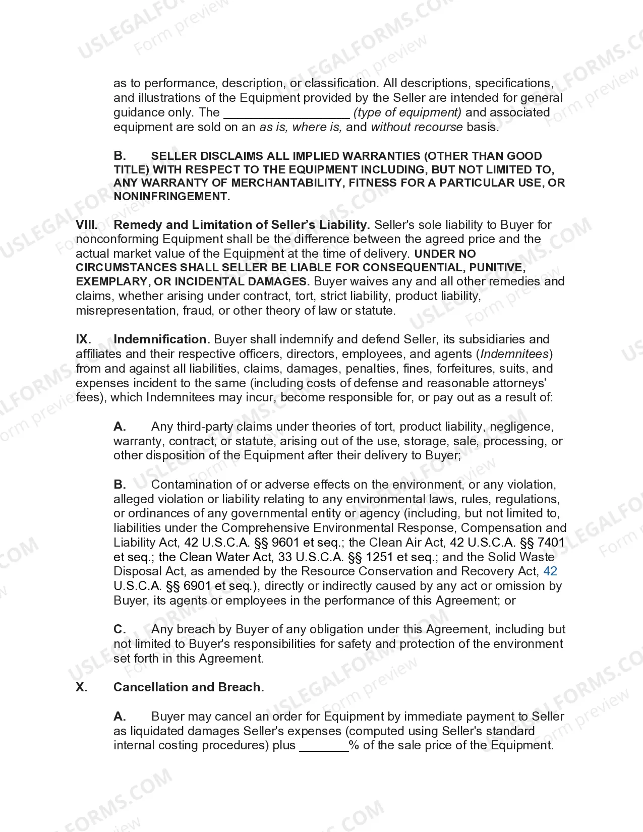 Preview Master Sales Agreement of Equipment