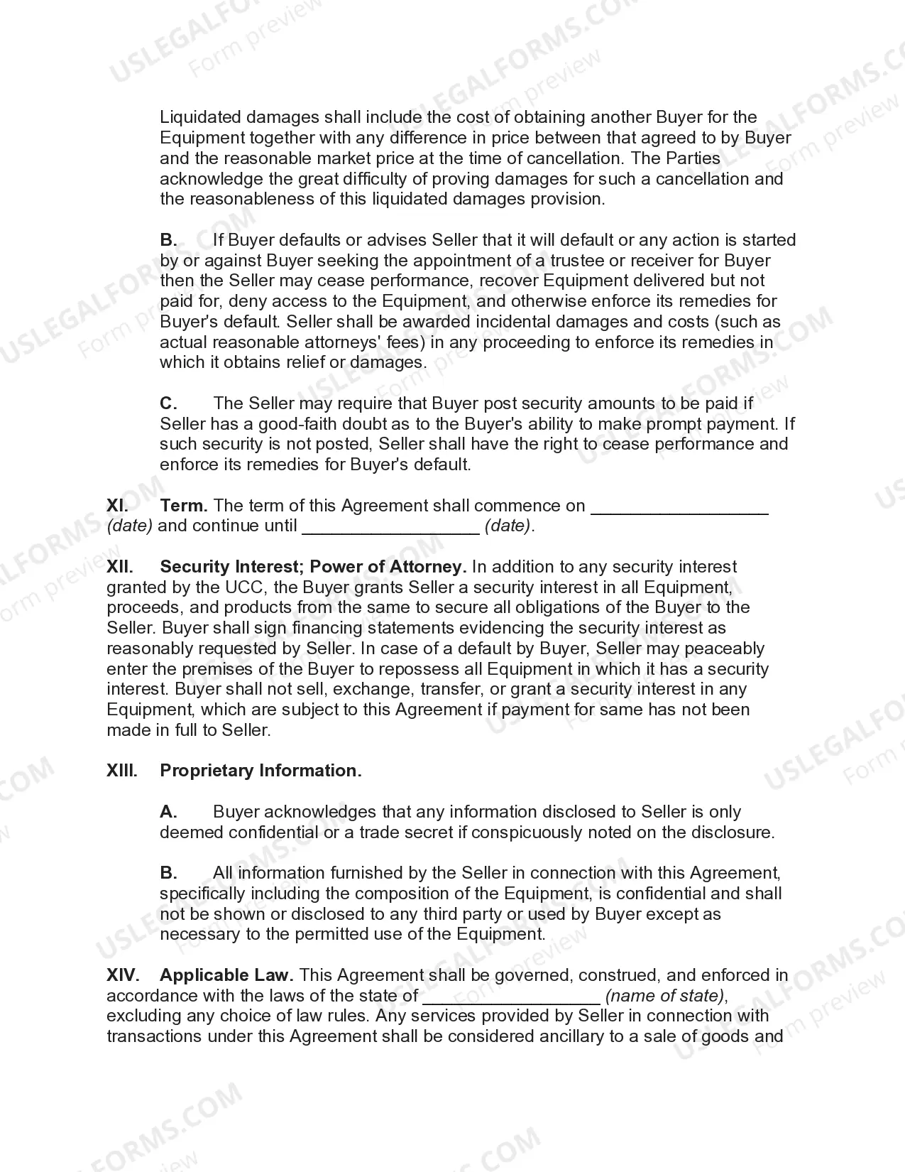 Preview Master Sales Agreement of Equipment