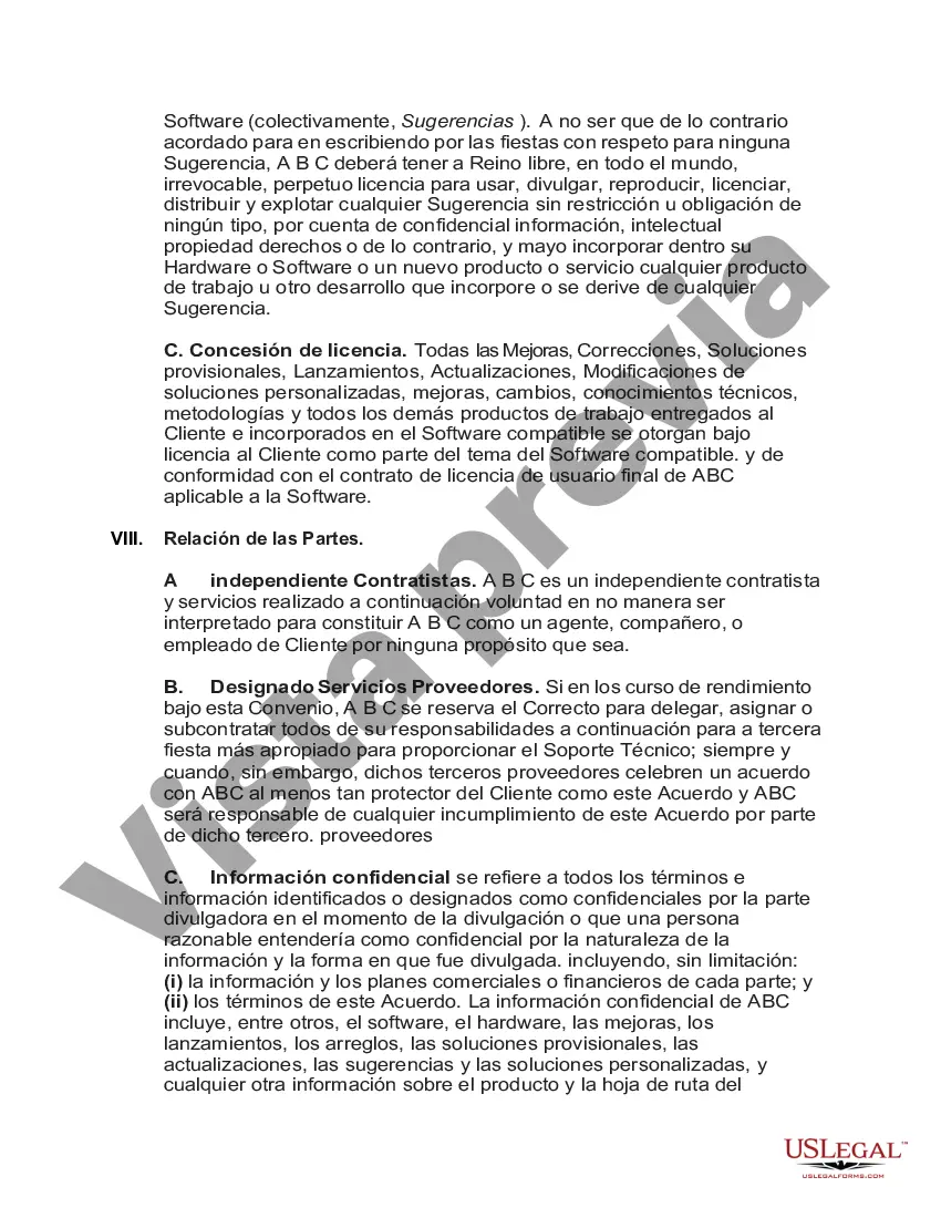 Preview Acuerdo de mantenimiento y soporte técnico de software y hardware