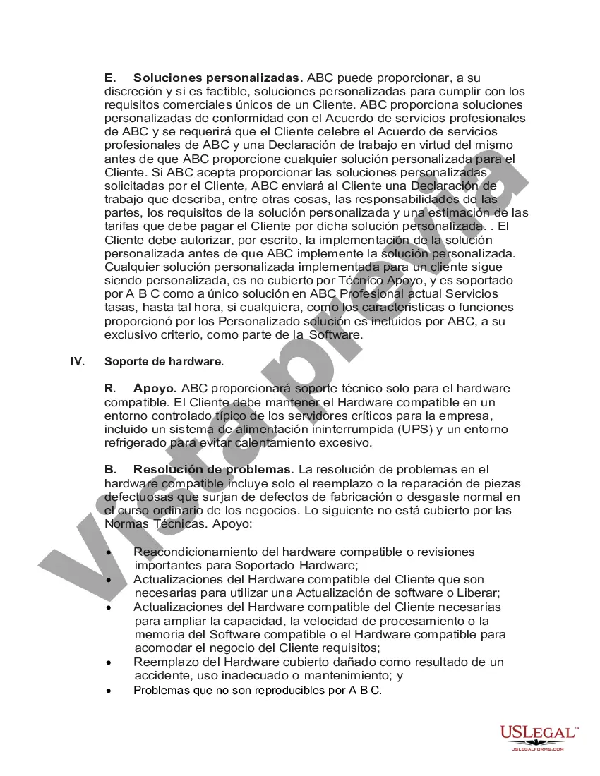 Preview Acuerdo de mantenimiento y soporte técnico de software y hardware