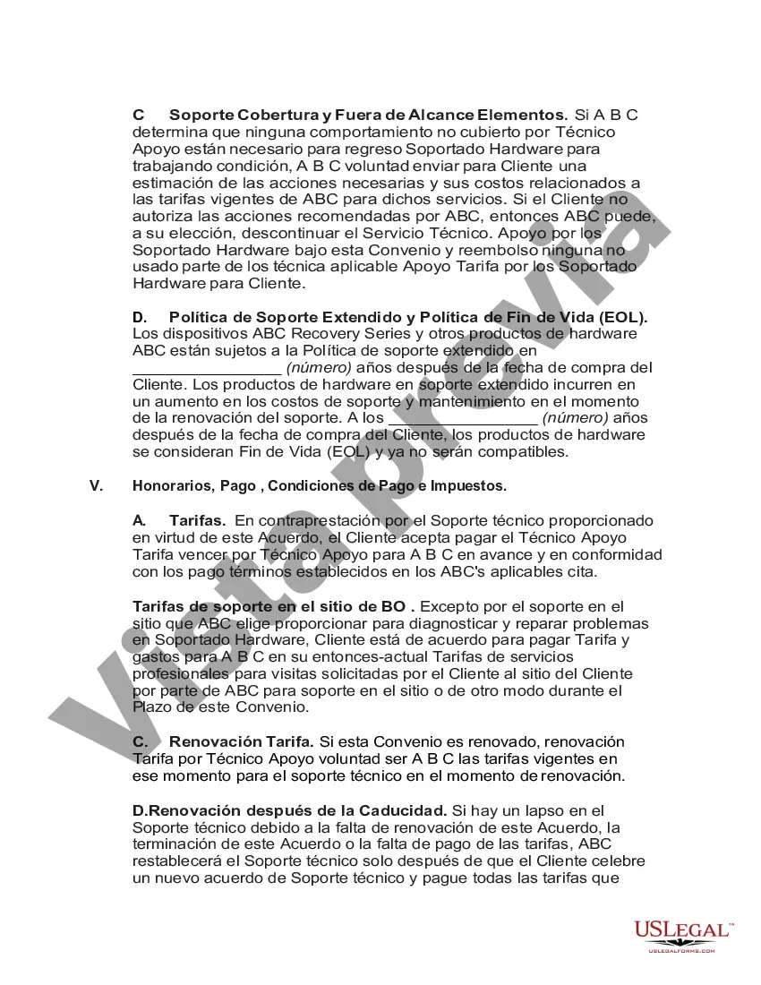 Preview Acuerdo de mantenimiento y soporte técnico de software y hardware