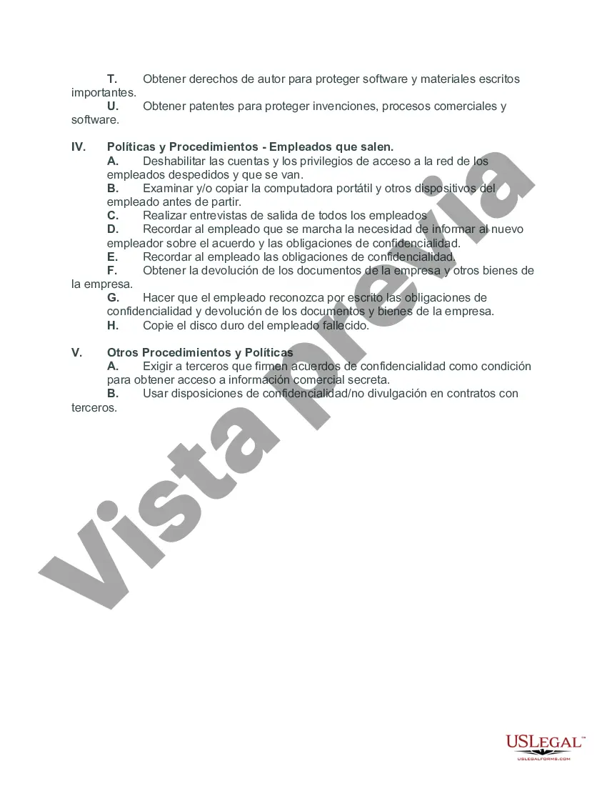 Preview Lista de verificación para proteger la información de secretos comerciales