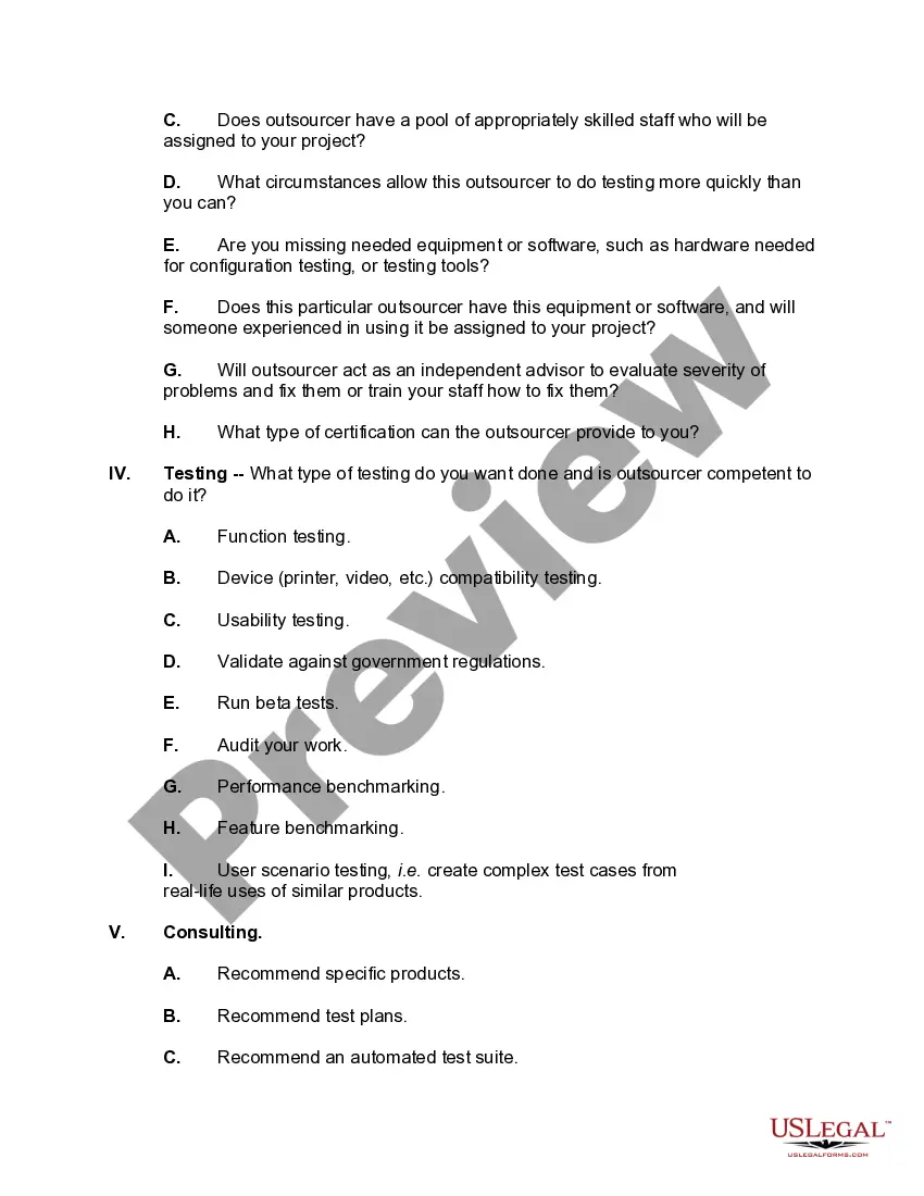Get Checklist for Software Testing Outsourcing Preview Checklist for Software Testing Outsourcing