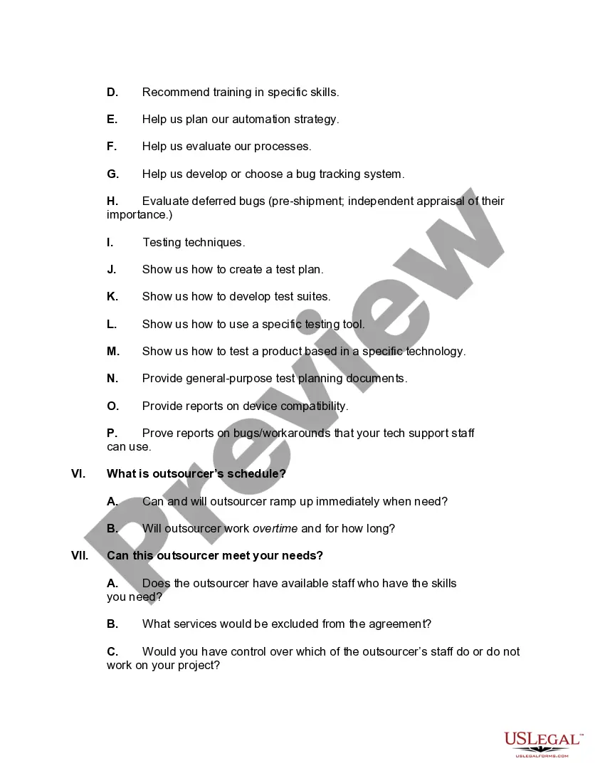 Get Checklist for Software Testing Outsourcing Preview Checklist for Software Testing Outsourcing