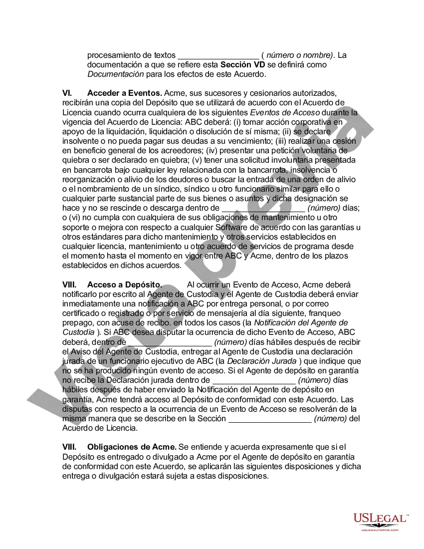 Get Acuerdo de depósito en garantía para el código fuente del software Preview Acuerdo de depósito en garantía para el código fuente del software