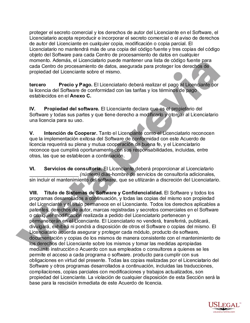 Preview Contrato de licencia de software orientado al proveedor, no exclusivo, intransferible y perpetuo