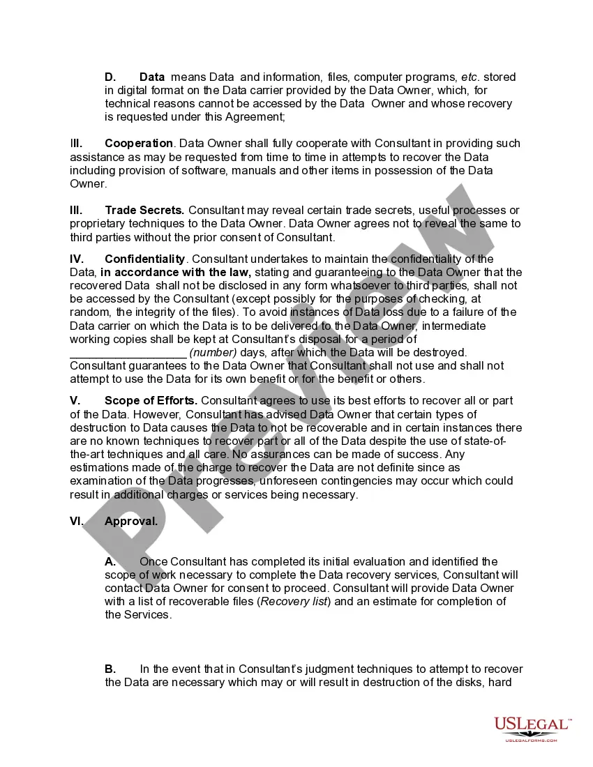 Get Data Recovery Agreement Preview Data Recovery Agreement