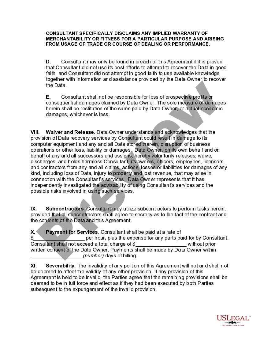 Get Data Recovery Agreement Preview Data Recovery Agreement